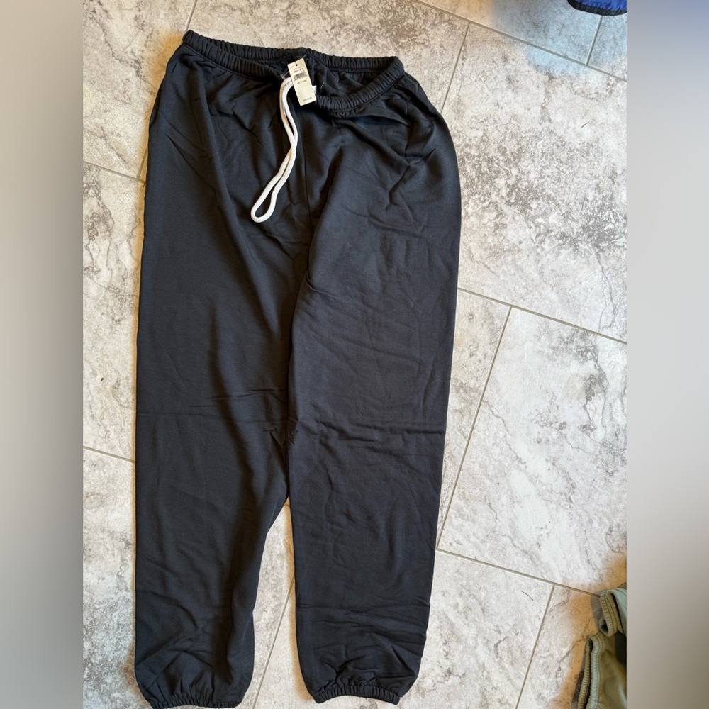 Everyday Black Jogger Pants with Drawstring Waist medium long